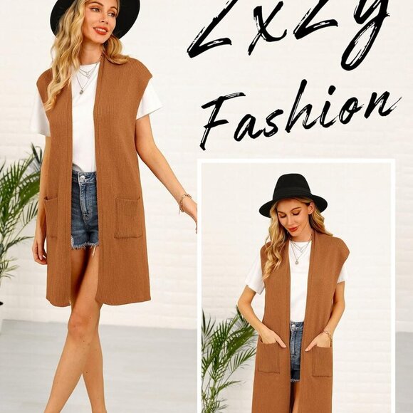 Women Casual Sleeveless Open Front Tunic Vest Long Cardigan Tops Coat - Picture 3 of 4